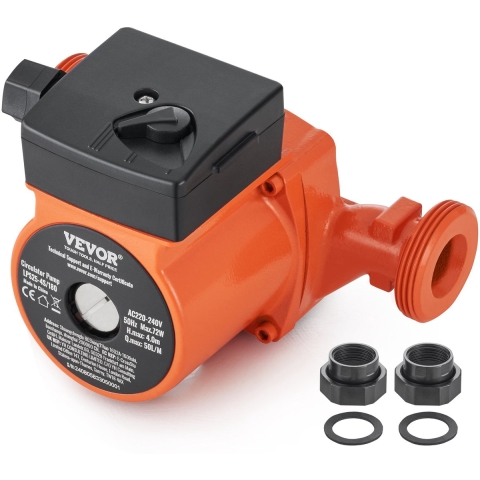 VEVOR Verwarmingspomp 4 m opvoerhoogte, 220 V, 72 W, 50 l/min, Warmwatercirculatiepomp, 1-1/2 inch NPT-schroefdraad, 3-snelheden circulatiepomp, IP44 stille werking, circulatiepomp voor thuiswaterverwarmingssysteem