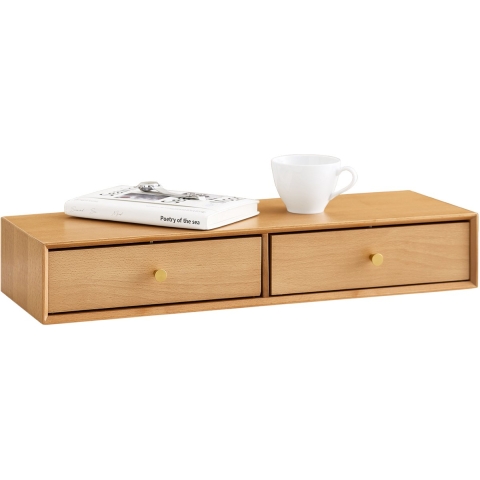 sobuy – Drijvend Wandrek met 2 Laden – 60×20×10 cm – Natuurlijk Houtkleur