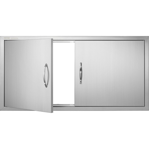 VEVOR Grilltoegangsdeur, 1067 x 534 mm, dubbele buitenkeukendeur, vlak gemonteerde roestvrijstalen deur, verticale wanddeur met handgrepen, voor grill-eiland, grillstation, buitenkast