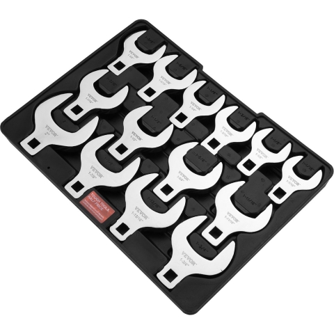 VEVOR 14-delige 1/2-inch SAE Crowfoot-sleutelset (1-1/16-inch - 2-inch) met opbergvak, 40CR-materiaal met lasergegraveerde maatmarkering, voor mechanisch onderhoud