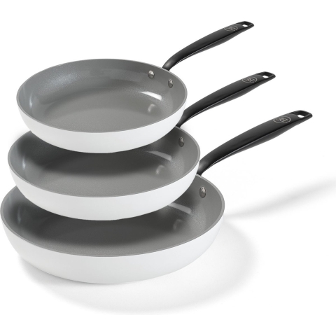BE Living 3-delige Koekenpannenset - Ø 20, 24 & 28 cm - Bakpan - Keramisch - PFAS Vrij Anti Aanbak - Inductie Pannenset - Wit - Essential Series