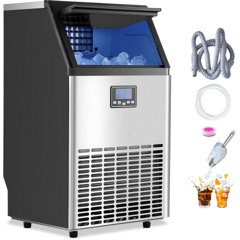 VEVOR Commerciële ijsmachine (45,36 kg/dag) IJsmachine met een opslagcapaciteit van 14,97 kg, 45 ijsblokjes in 15 minuten, LED-digitaal display, vrijstaand, zelfreinigend, voor bar, kantoor, restaurant