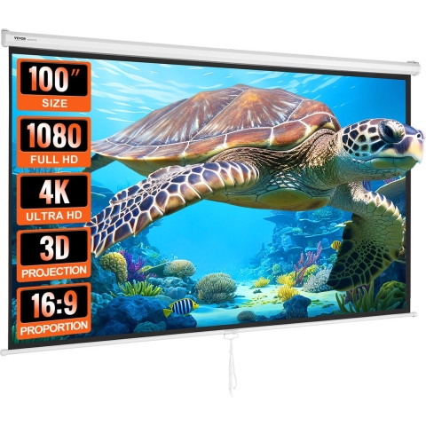VEVOR Projectiescherm 254 cm HD 4K Buiten Binnen Handmatig Projectiescherm Snel Opvouwbaar Draagbaar Filmscherm 16:9 voor Thuisbioscoop, Camping en Vrijetijdsevenementen Zwart