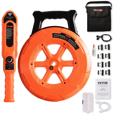 VEVOR Pijpverstoppingsdetector Pijpverstoppingsdetector Pijpreiniger ABS-behuizing Pijpinspectiebestelapparaat 30 m kabeldetectieafstand voor niet-metalen buizen 0-40 cm Metalen buizen 0-15 cm