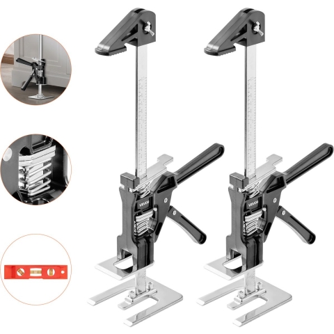 VEVOR arbeidsbesparende trolleykrik, 2 stuks, 100 kg hefvermogen, hefhoogte tot 25 cm, handheftool met magnetische waterpas, in hoogte verstelbaar, voor deuren, ramen, meubels, houtbewerking, zwart