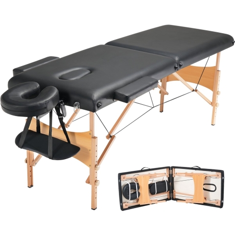 VEVOR draagbare massagetafel, 60 cm breed, 2 opvouwbare lichtgewicht massagetafels, 8-voudig in hoogte verstelbaar salon-tatoeagebed, spatafel met hoofdsteun, armleuningen, handpalet en draagtas, 272 kg