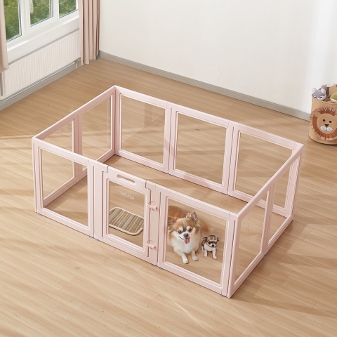 VEVOR Puppy Werpbox, 1540x1000x600 mm, Puppy Speelpen, met Transparante Vensters en Slot, Roze Frame, Hondenren, Dierenren, Werpbox voor Middelgrote Honden
