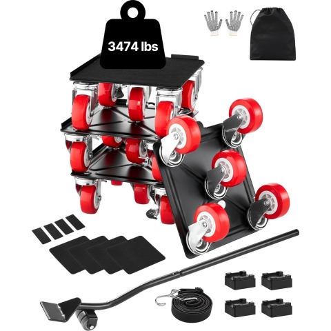 VEVOR Meubelverplaatser, 175 x 160 x 70 mm, max. draagvermogen 1575 kg, robuuste meubelverplaatser met 5 x 360° draaibare wielen, gereedschapsset voor het tillen en verplaatsen van meubels voor huishoudelijke apparaten, banken, koelkasten en wasmachines