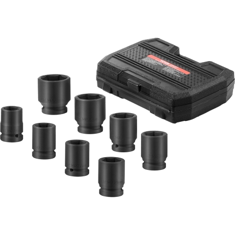 VEVOR Axle Nut Impact Socket Set, 19.05 mm Drive, 6-punts, 8-delig, metrisch, Spindelmoersleutelset, CR-MO stalen doppenset met opbergkoffer voor autoreparatie