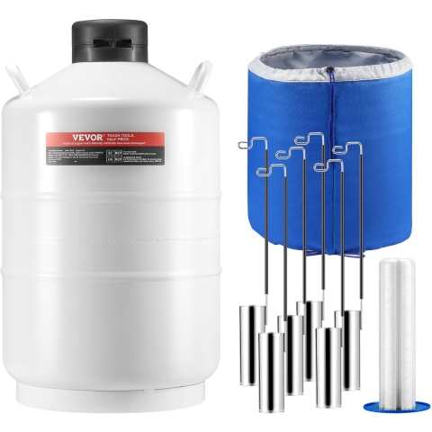 VEVOR Vloeibare stikstoftank, 20L aluminiumlegering vloeibare stikstofcontainer, LN2 tank Dewar met 6 bussen en draagtas met banden, cryogene tank voor de schoonheidsindustrie, spermaconservering, wetenschappelijke