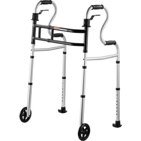 VEVOR Opvouwbare Rollator, 3-in-1 Loophulp met Sta-ondersteuning en Verstelbare Hoogte & Breedte, Lichtgewicht Aluminium, Mobiliteitshulpmiddel met Voorwielen voor Ouderen en Gehandicapten, tot 158 ​​kg