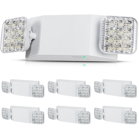 VEVOR 6-pack commerciële noodverlichting, 3W witte LED-uitgangsverlichting met 180 minuten reservebatterij, verstelbare vierkante kop met 2 LED's, plafond- of muurmontage voor stroomuitval in bedrijven