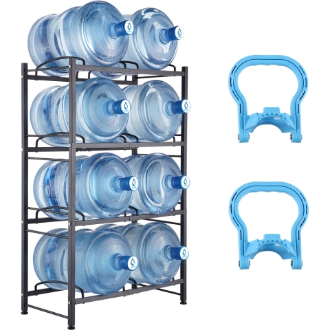 VEVOR 4-laags waterkanhouder, 5 gallon waterfleshouder, dubbellaags ijzeren waterflesrek voor 8 flessen, robuust waterkanrek waterkanhouder voor keuken, kantoor, woonkamer, zwart