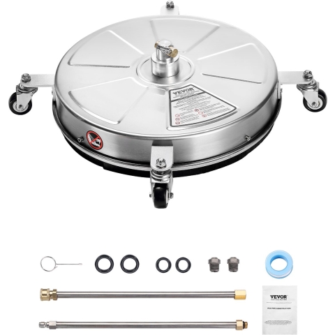 VEVOR 465 mm hogedrukreiniger voor oppervlakten, roestvrijstalen oppervlaktereiniger met 4 wielen, max. 4000 PSI, 1/4-inch snelkoppeling, 2 sproeikoppen, 2 verlengde staven voor beton, terras en dek