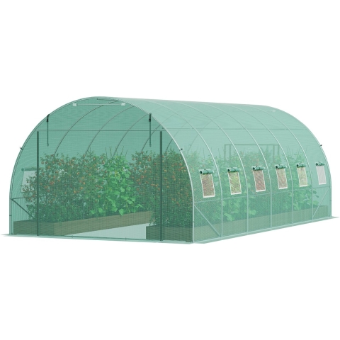 VEVOR Walk-In Tunnelkas, 6,8 x 2,8 x 2,0 m, Polytunnelkas, Plantenkas met gegalvaniseerd stalen frame, groene PE-afdekking, oprolbare ritssluiting en 12 ramen voor buitengebruik