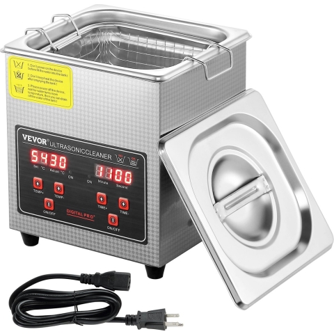 VEVOR Ultrasoon reiniger Ultrasoon reinigingsapparaat voor roestvrij staal 150W, 2L Ultrasoon reinigingsapparaat met digitaal display 0-30 min, ultrasoon reinigen van sieraden, brillen, horloges etc.