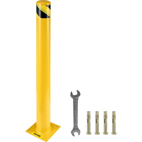 VEVOR Veiligheidspaal, 48" x 4,5" Veiligheidsbarrière, paal, 4,5" buitendiameter, 48" hoogte, geel gepoedercoate buisvormige stalen veiligheidsbarrière