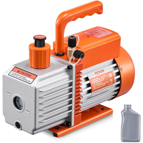 VEVOR vacuümpomp, 6 CFM, HVAC 2-traps roterende schoepen vacuümpomp, voor R134a R22 R410a systemen, Auto AC vacuümpomp kit met oliefles, voor hars ontgassing voor auto airconditioning onderhoud