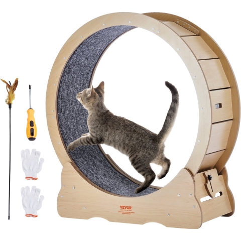 VEVOR Kattenloopwiel, Grote kattenloopband voor huiskatten, 91 cm kattenloopwiel met afneembaar tapijt en kattenspeeltje voor rennen/wandelen/training, Geschikt voor de meeste katten tot 6 kg