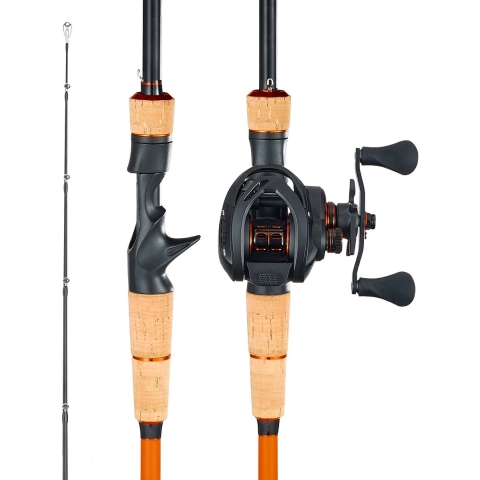 VEVOR hengel- en reelset (baitcasting), 2,13 m carbonvezel hengel (IM7), baarshengelset met 7+1 kogellagers, 7.0:1 overbrengingsverhouding en kurken handgreep, rechtshandige visset