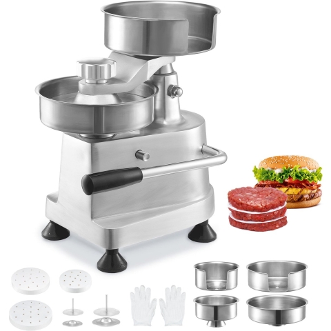 VEVOR Commerciële Burgerpers - Hamburger Patty Maker 10 / 13 / 15 cm, met 3 pakken burgerpapier, Professionele Hamburgerpers van roestvrij staal, Perfect voor het bereiden van hamburgers en BBQ-accessoires