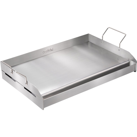VEVOR Grillplaat 430 roestvrij staal 58,7 x 39,5 x 9,9 cm - Universele grillplaat 2 mm dik, geschikt voor buitengebruik, BBQ-feestgrillplaat met handvat, gasgrill voor gasgrill, houtskoolgrill en elektrische grillaccessoires