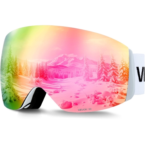 VEVOR Frameless Skibril, Sferische Lens met Roze Revo Coating, OTG Anti-Fog Bril, Motorbril, Motocrossbril, Geschikt voor Skiën, Skaten, Snowboarden