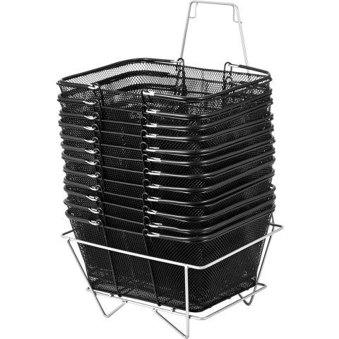 VEVOR Winkelmandjes met Handgrepen, 12-pack Zwarte Metalen Winkelmand, Draagbare Draadmand, Zwarte Draadmand Winkelmandset voor Supermarkten, Winkels, Boodschappen, Zwart