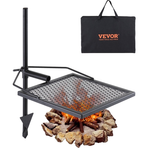 VEVOR Rotisserie Draaibare Grill Staal 405 x 405 mm, Houtskoolgrill Draagbare Grill Rooster Grill Frame 6 kg Laadvermogen 300 ℃ Vrijstaande Spit Roast Grill BBQ Grill Grillkar Barbecue Camping