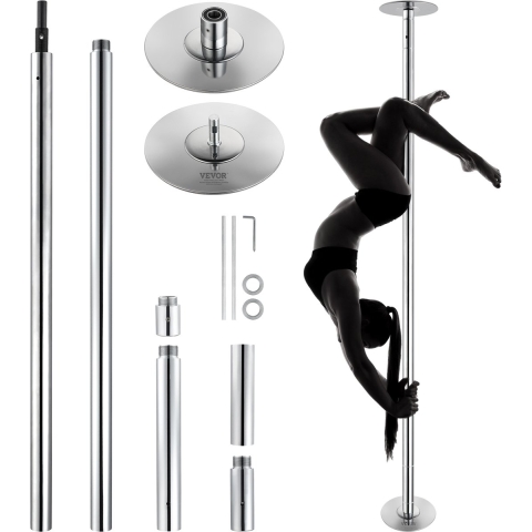 VEVOR Professionele Danspaal, Pole Dance Draagbare Danspaal Professioneel Ca. 210,5-278,4 cm Hoogte Verstelbare Verwijderbare Fitnesspaal Spinning Fitness Zilver, Danspaal Sportscholen, Club, Feest