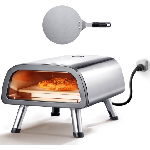 VEVOR Elektrische pizzaoven 305 mm, roestvrijstalen pizzamaker met pizzasteen, spatel, dubbele knop, verwarmt tot 427 °C, multifunctionele pizzaoven voor het bakken van pretzels in een restaurant thuis