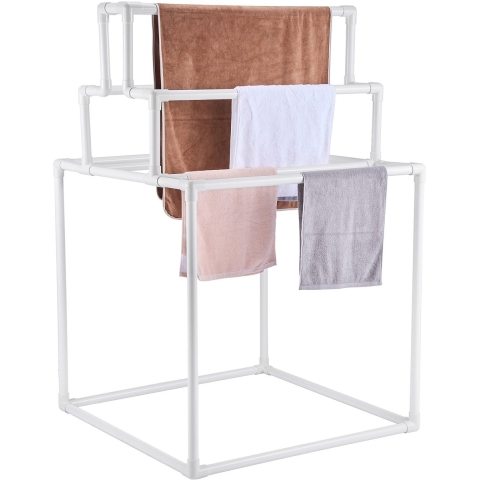 VEVOR PVC handdoekhouder 8 stangen buiten, vrijstaande handdoekhouder voor zwembadhanddoeken, droogrek voor dekbedden binnen en buiten, ideaal voor badkamer en spa, wit