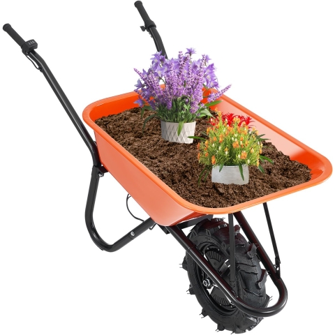 VEVOR kruiwagen, 500W elektrische multifunctionele tuinkar, kiepkar, capaciteit 150 kg met metalen handvat en railwielen, enkele kruiwagen, tuinkar en wagen voor gazonbeheer, 151 x 60 x 70 cm