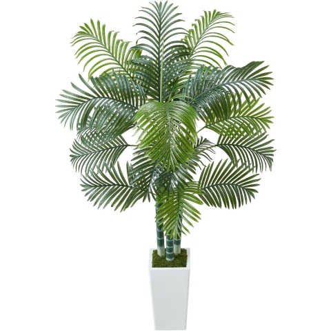 VEVOR Kunst Areca Palmboom, 1,8 m Kunstmatige Tropische Palmplanten met Witte Hoge Plantenbak, Kunstzijden Plant in Pot, Nepboom voor Veranda's, Woonkamers, Patio's, Huis, Kantoor