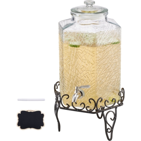 VEVOR Drankdispenser (1 x 10 L) voor Feesten Sapdispenser (gemaakt van glas) met druppelvrije kraan en metalen standaard Waterdispenser voor restaurants en feesten, limonade, ijsthee en zelfgemaakte drankendispenser
