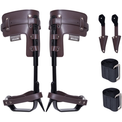 VEVOR Boomklimspikes, 1 paar klimsporen van gelegeerd staal, draagvermogen 350 lbs, boomklimuitrusting met banden en spikebescherming, boomverzorgingsuitrusting voor klimmers, jacht, fruitplukken, bruin