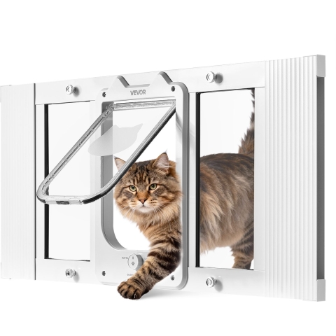 VEVOR Kattenluik/kattendeur, verstelbaar voor raambreedtes (686-813 mm), weerbestendig huisdierluik met 4 veilige vergrendelingsstanden, aluminium frame, helder glas en magnetische sluiting, wit