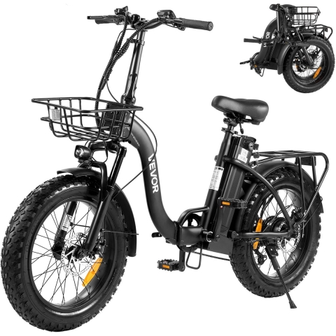 VEVOR 250W elektrische fiets voor volwassenen met grote, verwijderbare 25Ah accu, borstelloze 36V motor met een topsnelheid van 25 km/u, een maximale actieradius van 70 km, luchtbanden en 7 versnellingen.
