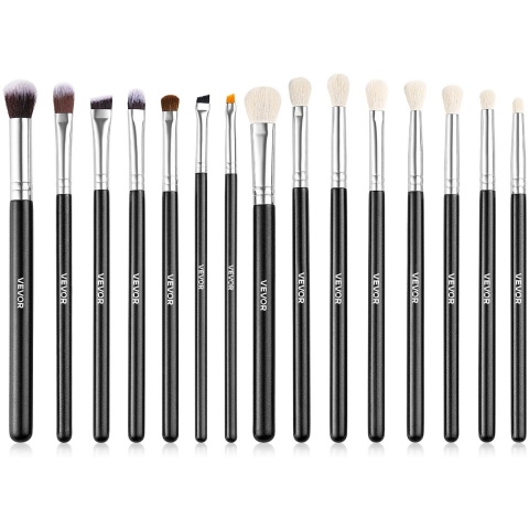 VEVOR Make-upkwastenset, 15-delige professionele make-upkwastenset voor foundation en oogschaduw, met zachte synthetische haren, ergonomische houten handgreep, aluminium huls, voor gezicht en ogen