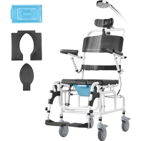 VEVOR Doucherolstoel, 440 mm brede rolstoel van aluminiumlegering voor binnendouches, toiletstoel met rem voor gehandicapte volwassenen, rolstoel met een laadvermogen van 136 kg