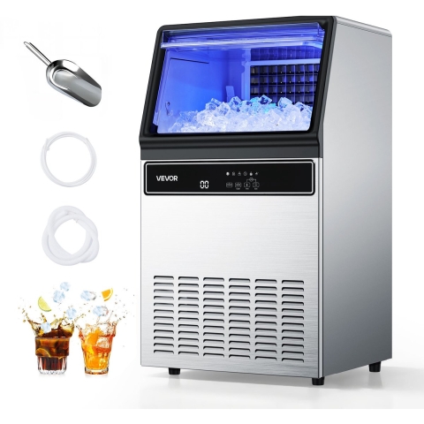 VEVOR commerciële ijsmachine, ijsblokjesmachine 59 kg/dag met 15 kg opslag, vrijstaande en onderbouwbare ijsblokjesmachine van roestvrij staal met LED-display en zelfreinigend