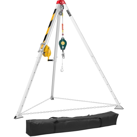 VEVOR Statiefset voor besloten ruimtes, reddingstatief met hijsinrichting, lier van 544 kg, reddingsplatform, 19,8 m kabel, reddingssysteem met valbeveiliging, werkhoogte 1,34–2,15 m
