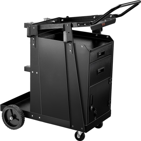VEVOR Mobiele Werkplaatswagen, Laswagen met 2 Laden en Afsluitbare Kast, Draagvermogen 158 kg, 360° Zwenkwielen, Lasapparatuurwagen voor MIG-Lasser, Plasmasnijder
