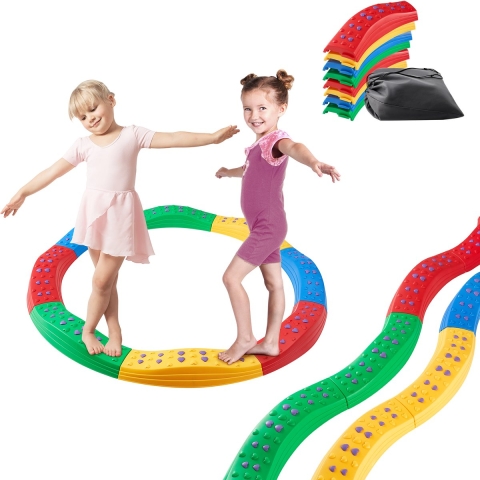 VEVOR Balance Beam Stepping Stones, 8-pack balance boards voor peuters met antislip structuuroppervlak en rubberen pads, Montessori-speelgoed voor kinderen van 2-6 jaar, bevordert coördinatie en grove motoriek, binnen- en buitenspelen