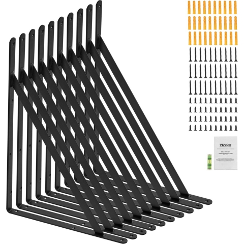 VEVOR-plankdragers, 308 x 209 x 25 mm (12,2 x 8,2 x 1 inch), 10 stuks, zwevende plankdragers, plankdragers, 3 mm dikke matzwarte driehoekige plankdrager, stalen plankdragers met een draagvermogen van 72,6 kg (160 lbs)