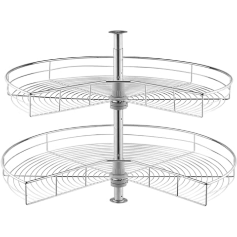 VEVOR Niervormige Chromen Hoekorganizer, 80 cm Draaibaar Kruidenrek, 2-laags in Hoogte Verstelbaar Opbergrek (27 kg Draagvermogen), Vervangende Lazy Susan Plank van Koolstofstaal voor Kasthoeken