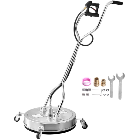 VEVOR 558 mm hogedrukreiniger, oppervlaktereiniger, roestvrijstalen terrasreiniger met 4 wielen, 310 bar, 9,5 mm snelkoppeling, 2 sproeikoppen, dubbele handgreep, voor beton, terras, stoep