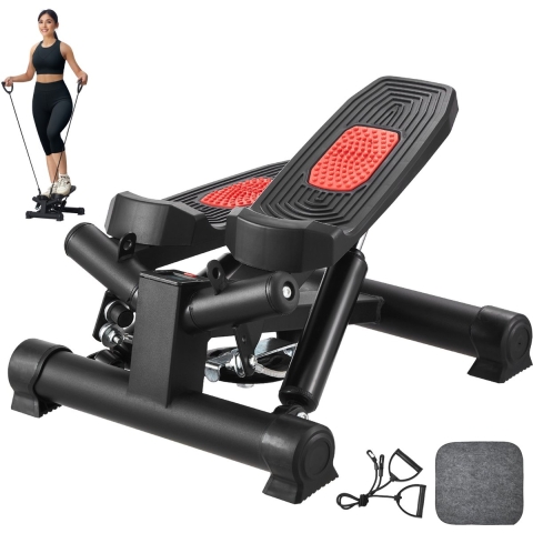 VEVOR Stair Stepper Mini Stepper Training, Hydraulische Fitness Twist Stepper met weerstandsbanden, Full Body Workout Cardio-apparaat, Traploper met LCD-monitor, Draagvermogen 150 kg Zwart