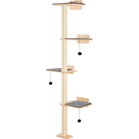 VEVOR 4-laags kattenboom, wandmeubelset voor katten met 4 springplanken, zwevende wandplank voor katten tot 18 kg, kattenzitstok van 12 mm dik grenenhout om op te slapen, spelen en klimmen