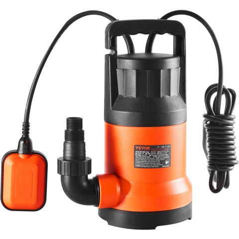 VEVOR vuilwaterpomp, 400W, 9500L/u hoge doorstroming, 7,9m opvoerhoogte, dompelpomp, draagbare waterpomp met 3m netsnoer voor het pompen van water uit zwembaden, vijvers en kelders